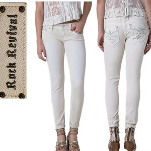 Rock Revival Y2K Baddie Celinda Ankle Skinny Edgy Denim Cream Jeans Size 28